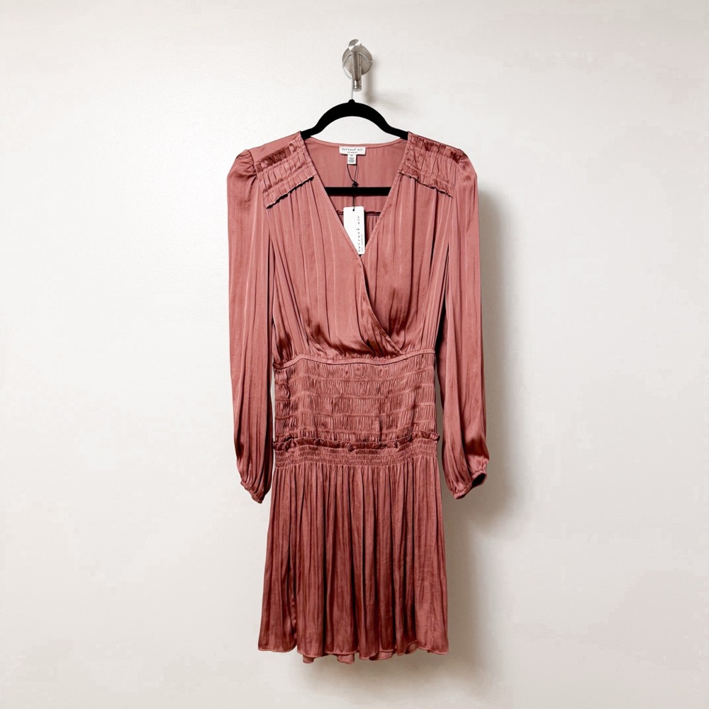 *NWT* Current Air‎ Smocked Tiered Long Sleeve Mini Dress in Rosewood XS